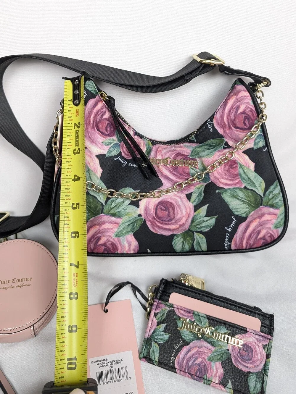 Juicy Couture 3 Piece Set Moody Garden Black Chains In Love Bag Floral Gold New